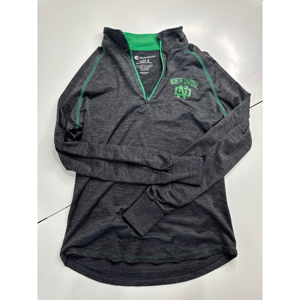 Colosseum North Dakota Fighting Hawks Womens Quarter Zip Pullover Grey Green M